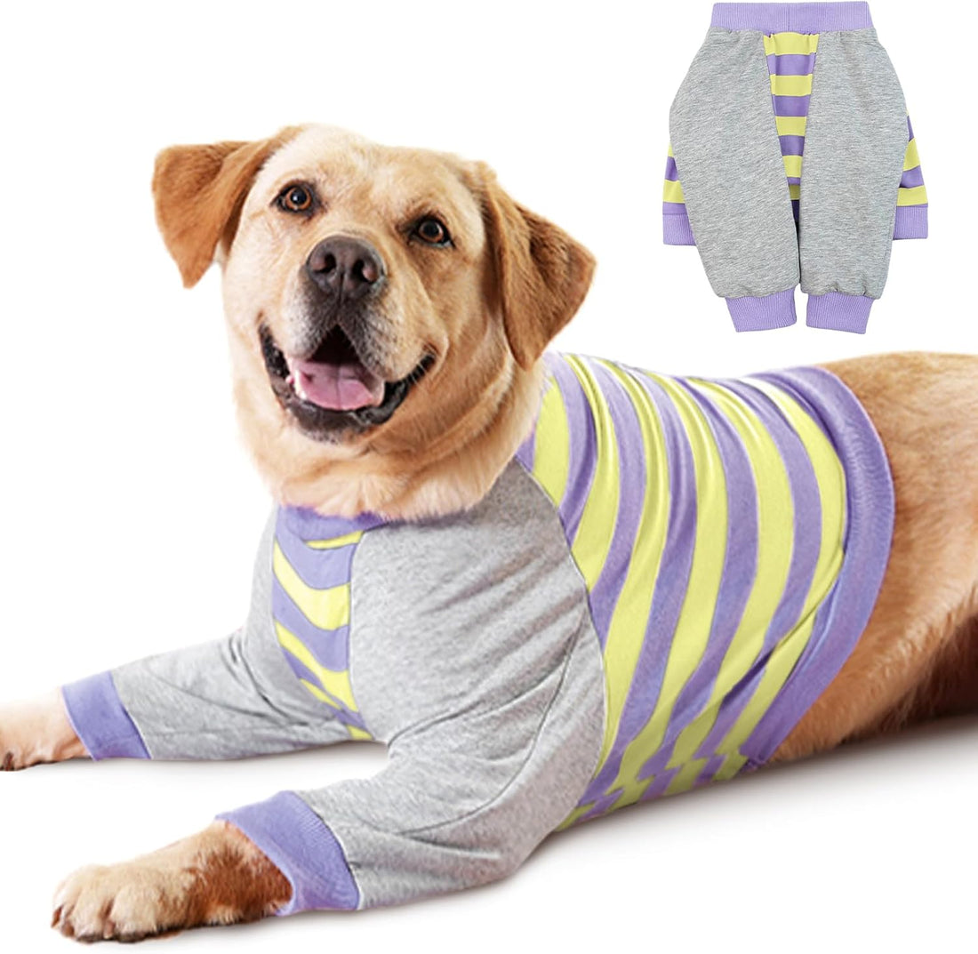FUAMEY Dog Recovery Sleeve with Elbow Protector, Pink Stripes, L