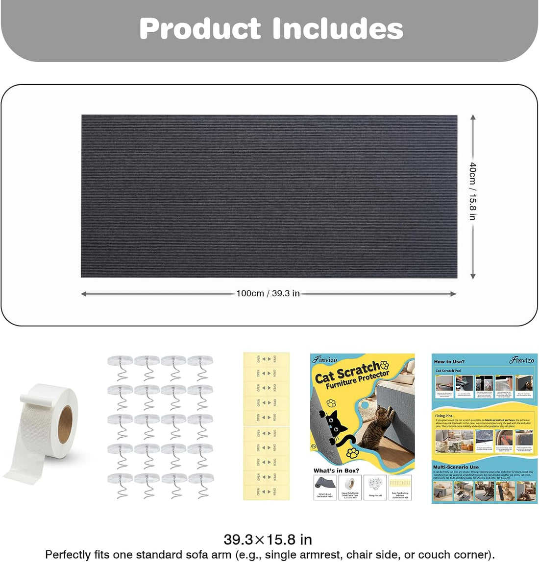 Cat Scratch Furniture Protector: 39.3"x15.8" High Self-Adhesive
