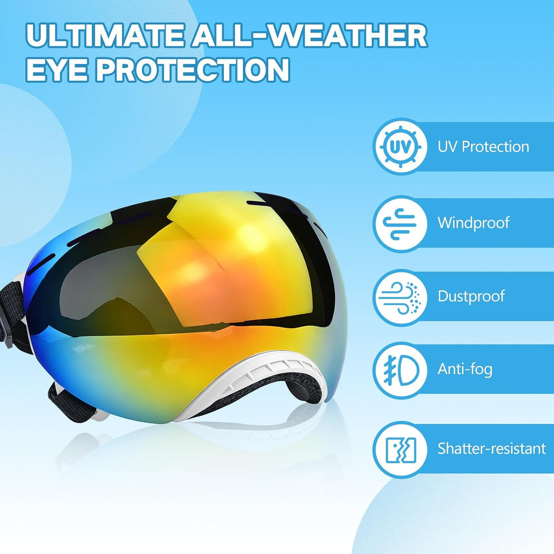 Dog Goggles UV Protection for Medium Large Breeds Rainbow PC Lens