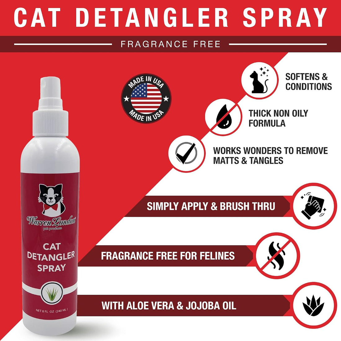 Warren London Cat Detangler Spray, Unscented Leave-in Conditioner