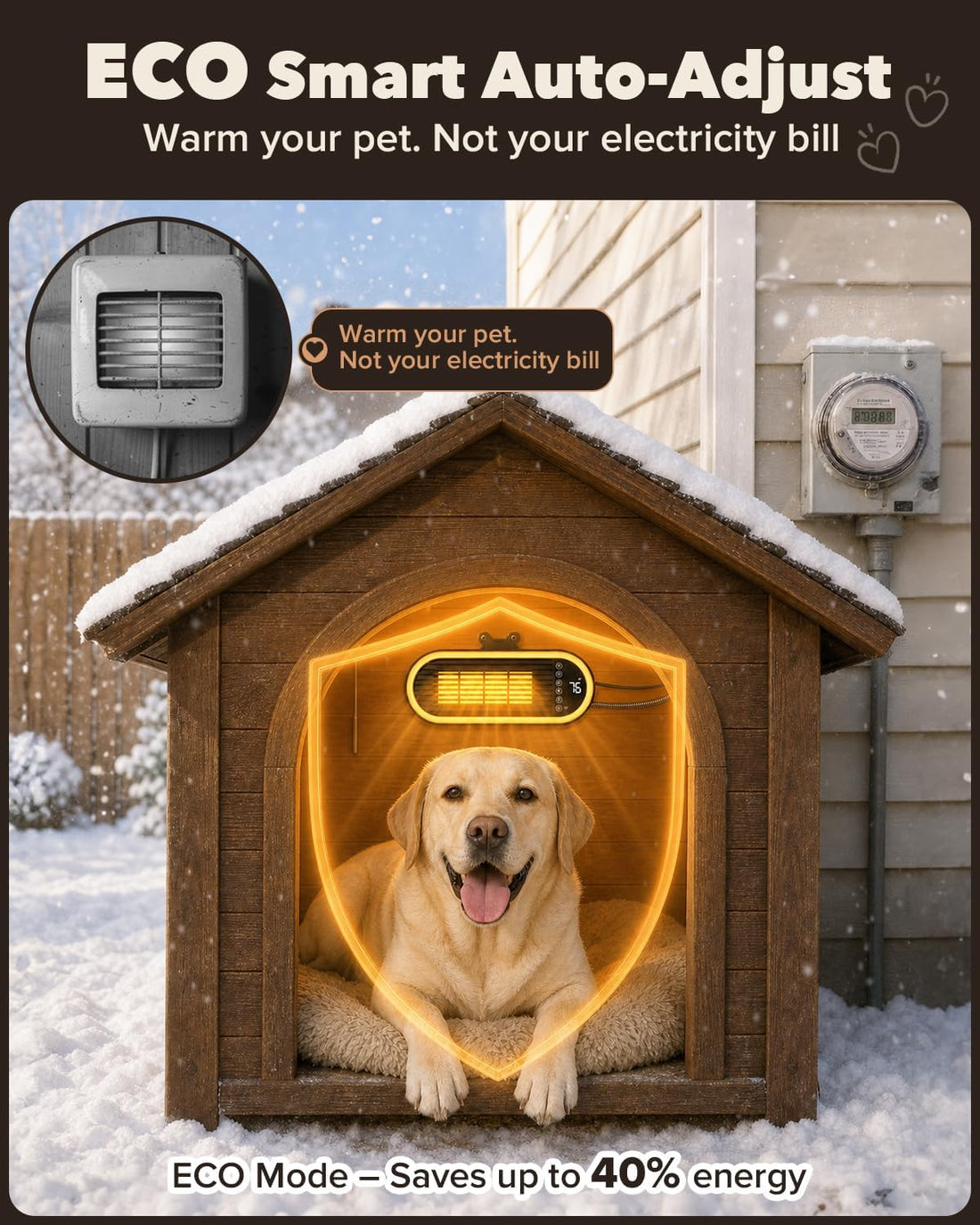 Dog House Heater with Thermostat,1300W Fast-Heating WiFi Smart Heater