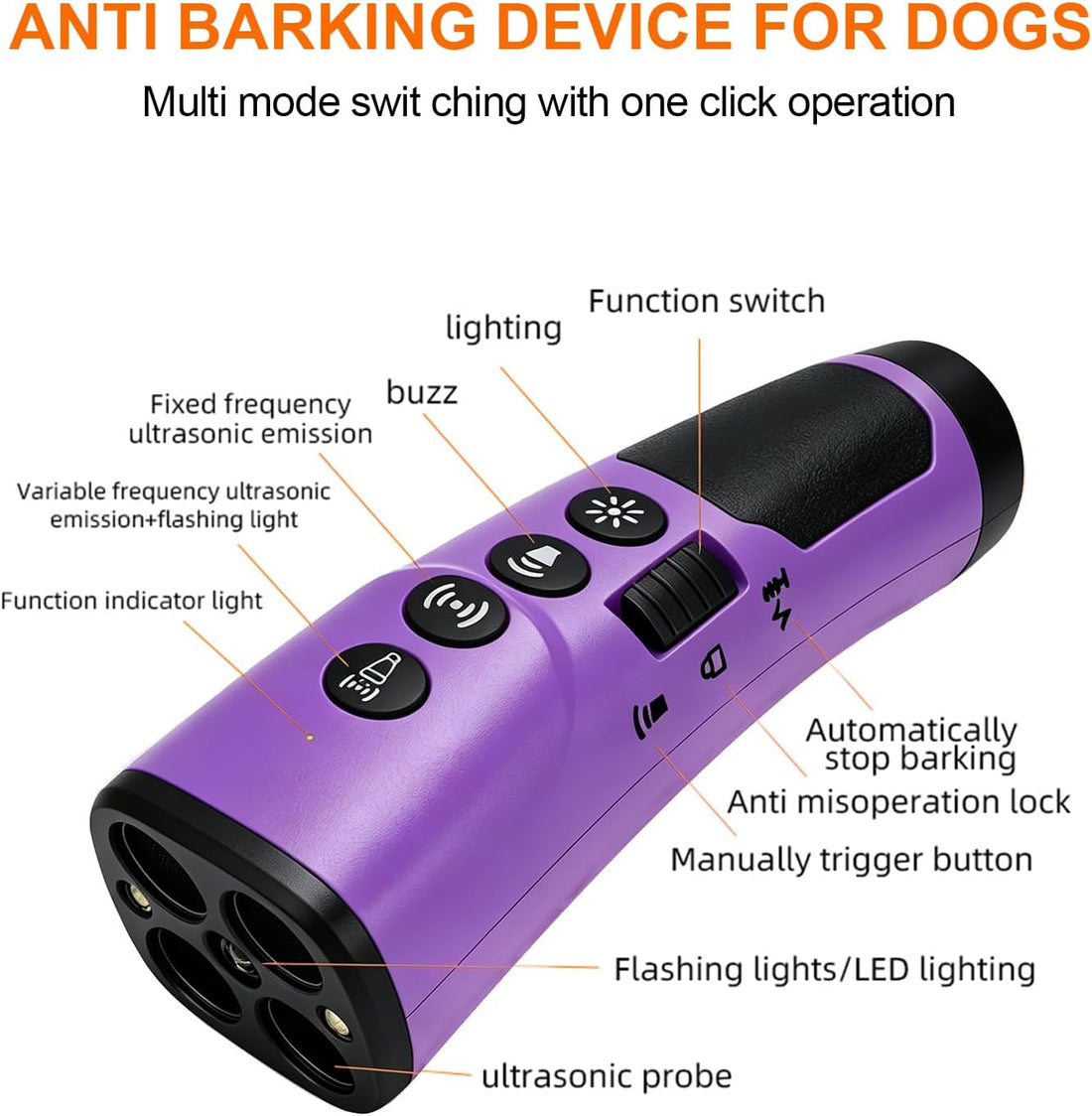 Dog Bark Deterrent Device, 4X Ultrasonic Anti Barking with 5 Modes