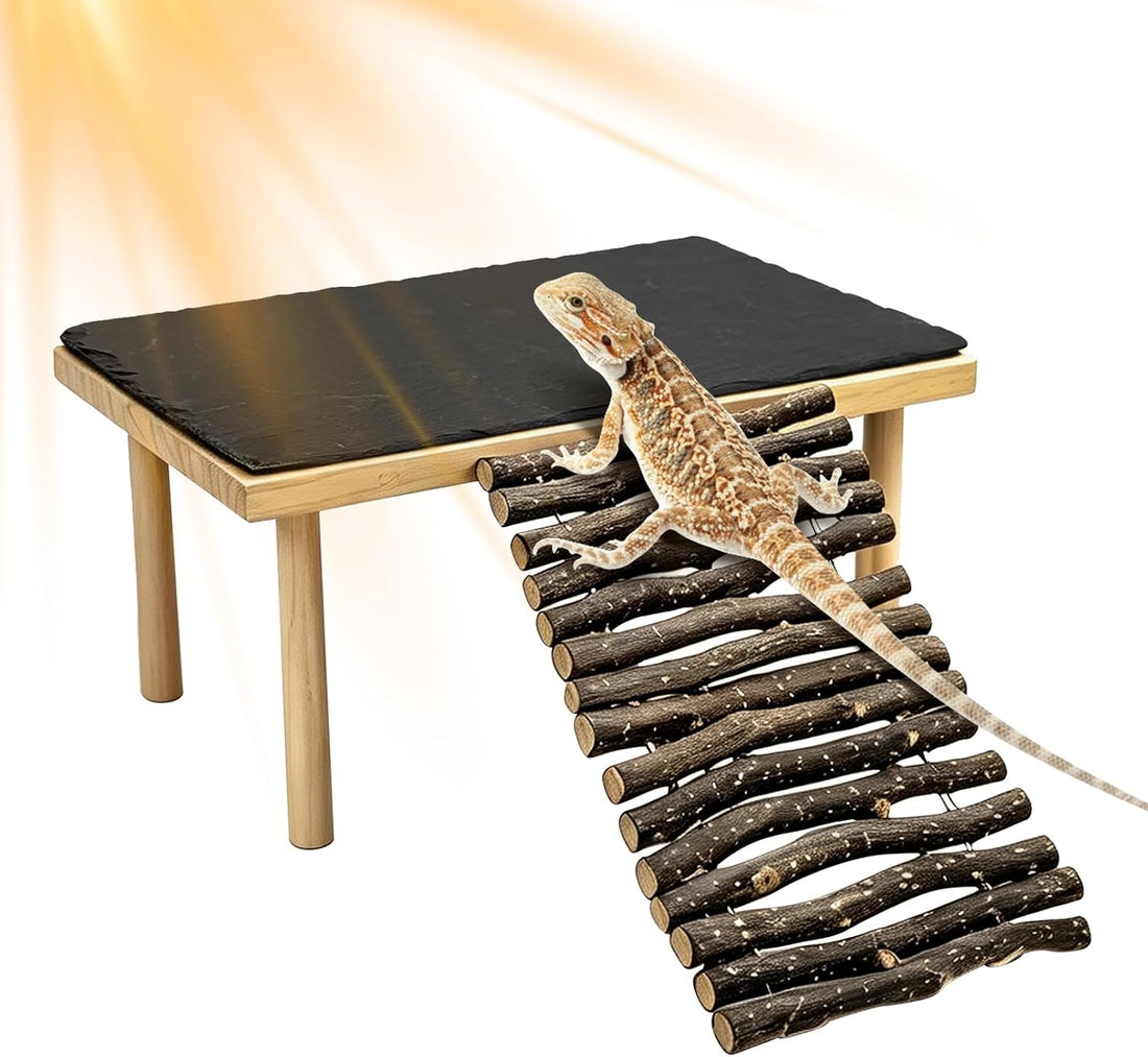VCEPJH Wooden Bearded Dragon Basking Platform with Climbing Ramp, XL