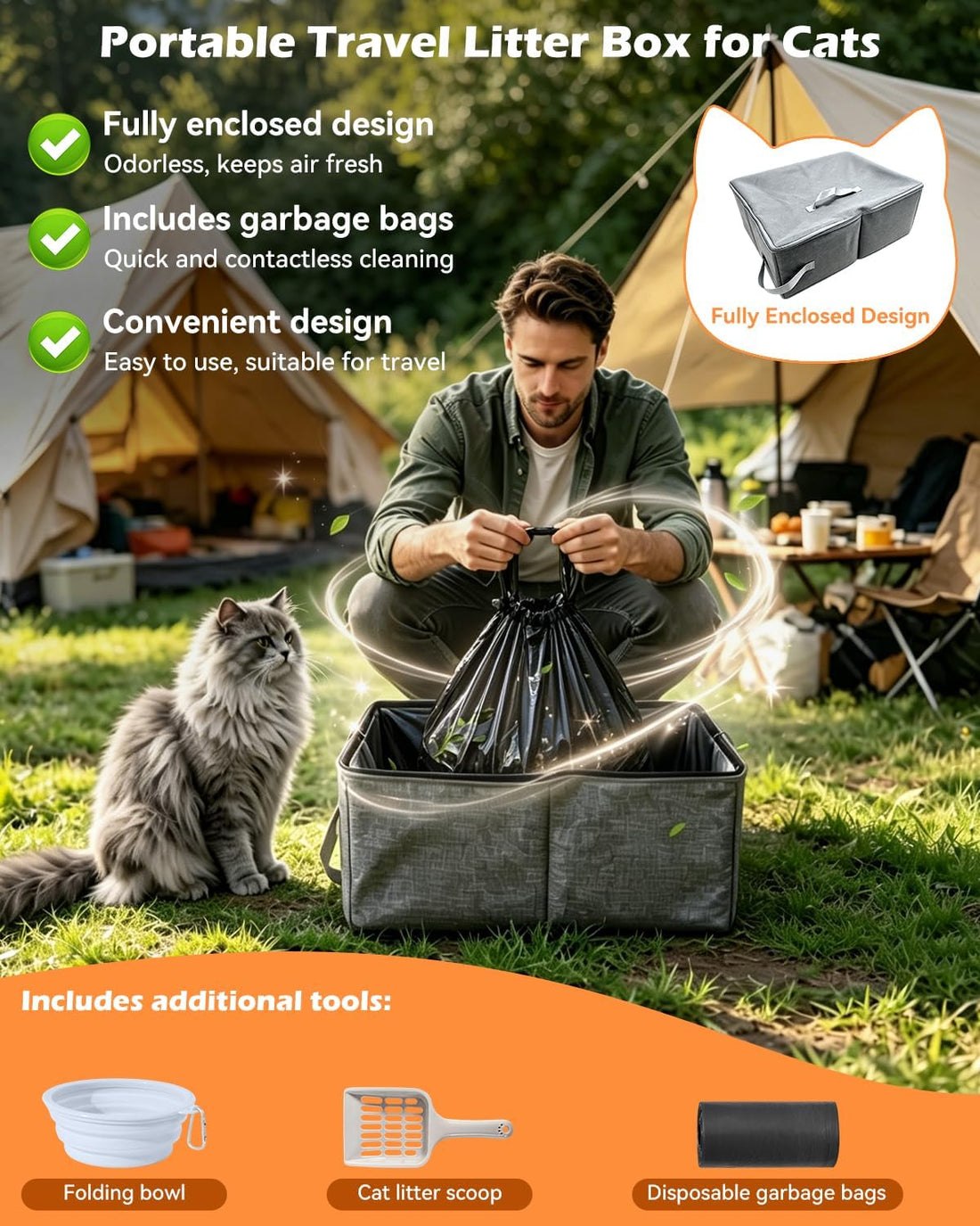 CloudValley Portable Extra Large Travel Litter Box for Cats