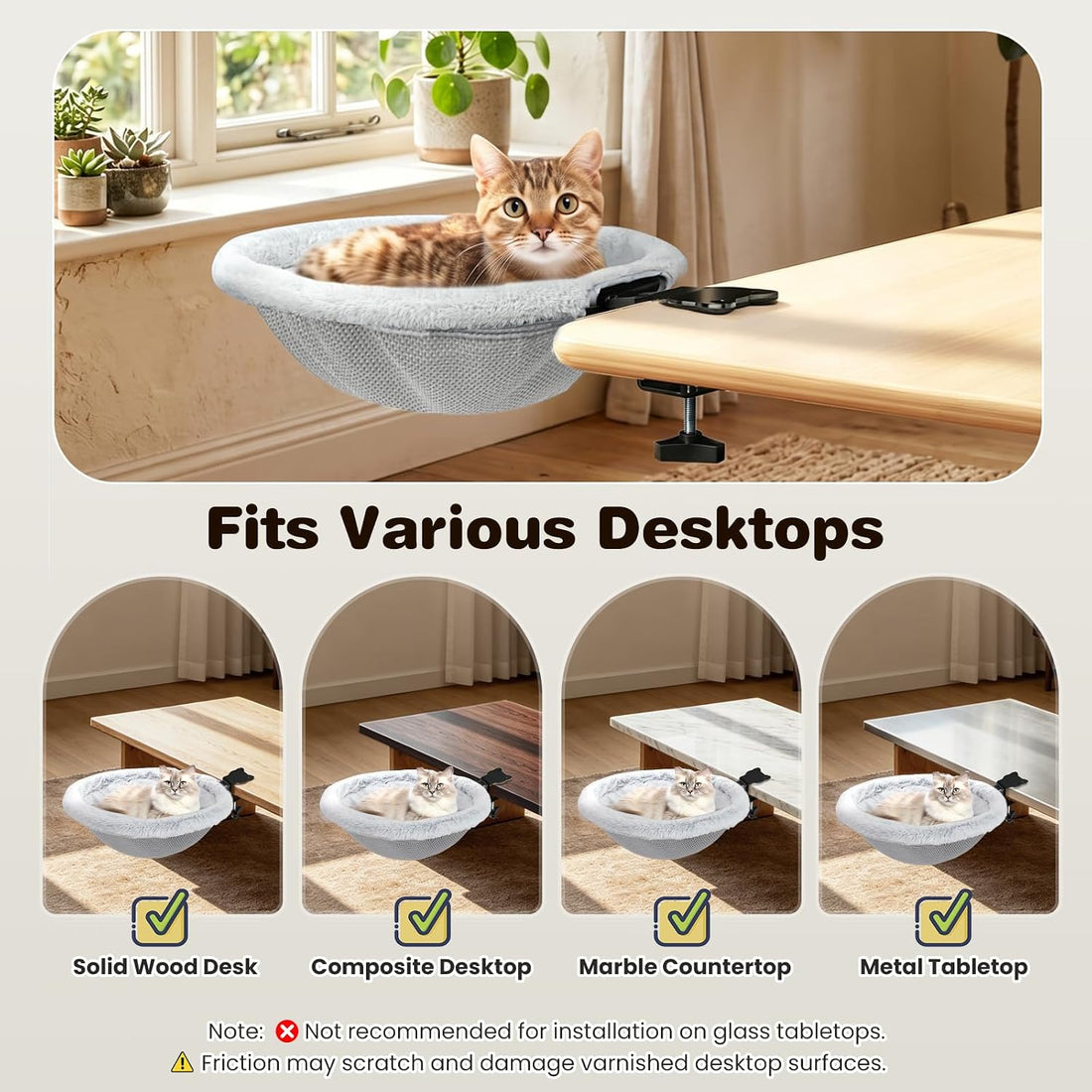 Cat Desk Bed, One-Click Foldable Cat Bed for Desk Hammock Up to 40 Lbs