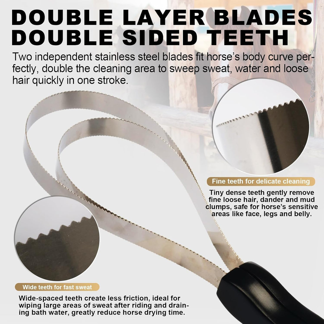 Double-Layer Metal Shedding Blade for Horses Solid Wood Handle