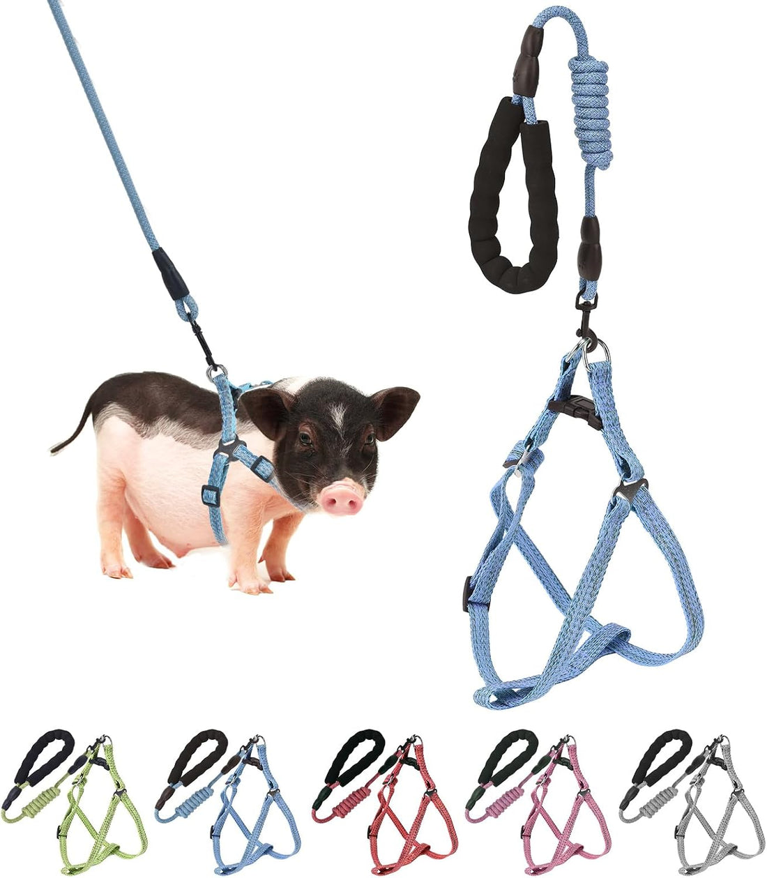 YeeBeny Mini Pig Harness Adjustable with Leash Foam Handle Pink, S