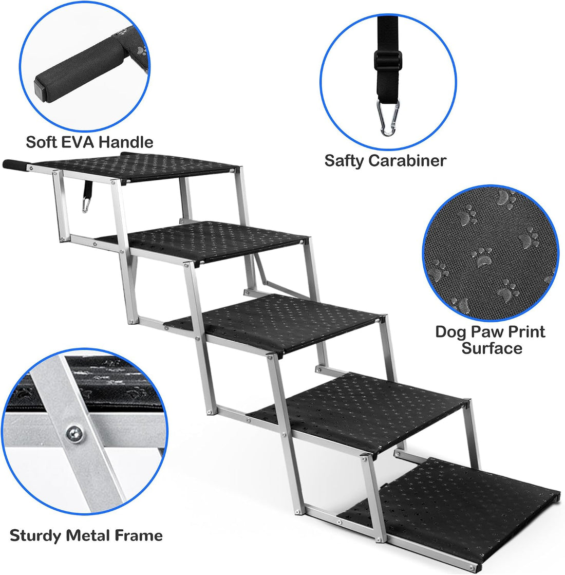 Niubya 5 Step Foldable Dog Stairs for Large Dogs,200LB Capacity 17"