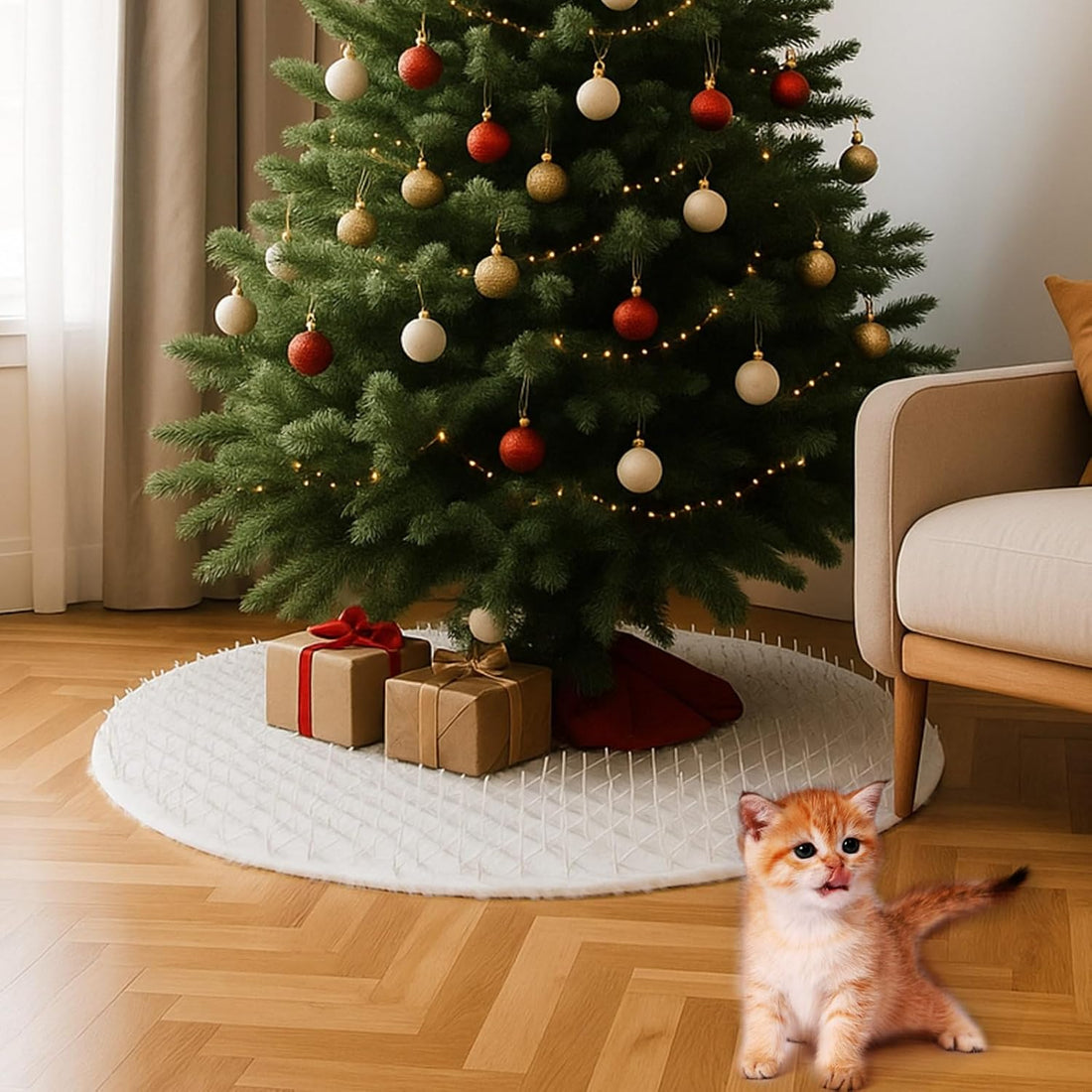 Christmas Cat Proof Tree Skirt Kit with Soft White Tree Skirt
