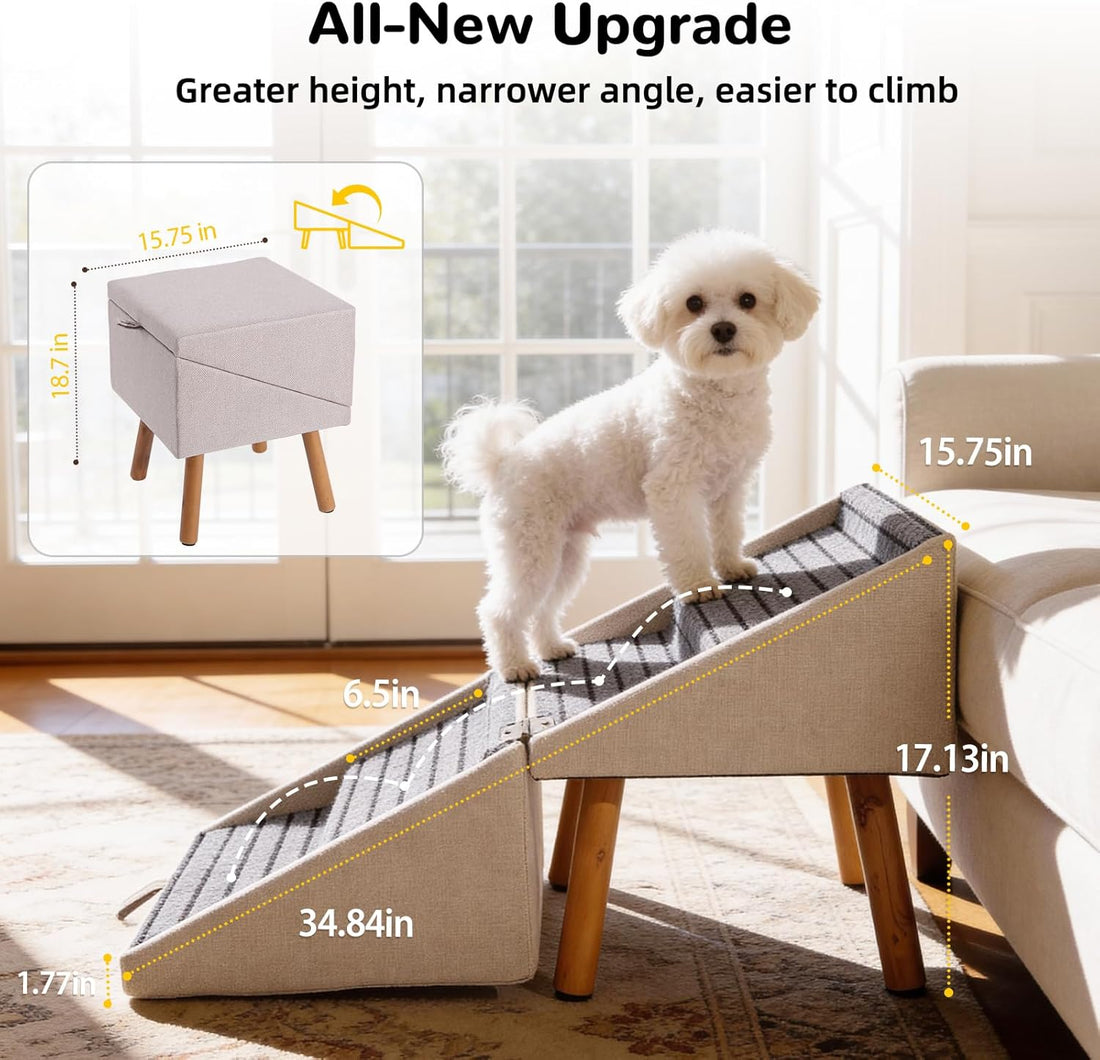 Dog Stairs for Small Dogs, 2-in-1 Dog Safety Ramp and Ottoman