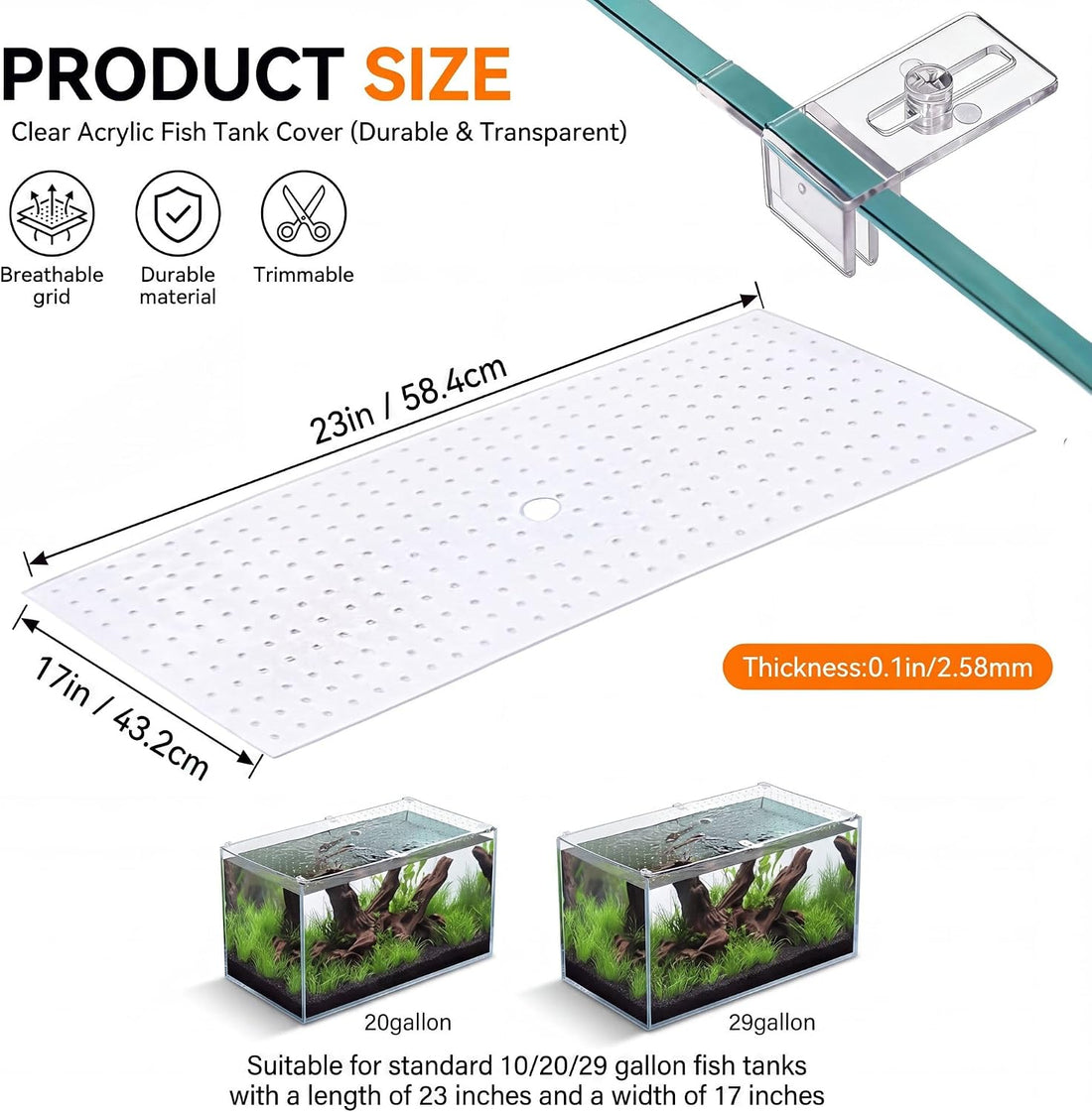 Aquarium Fish Tank Lid Cover for 10/20/29 Gallon