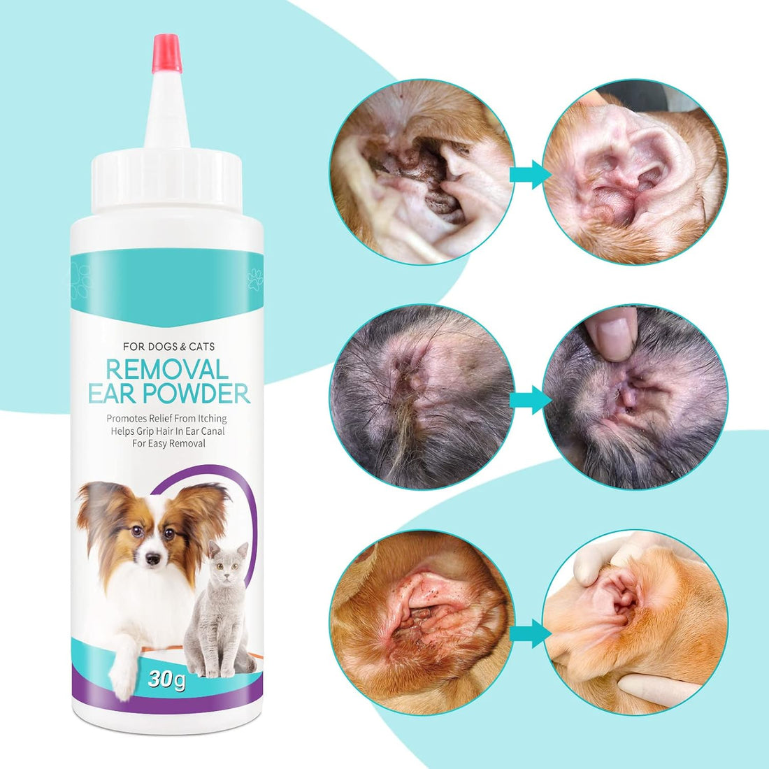 ZIXAOK Dog Ear Cleaner 30g - Removal Ear Powder for Pets,Dog Ear