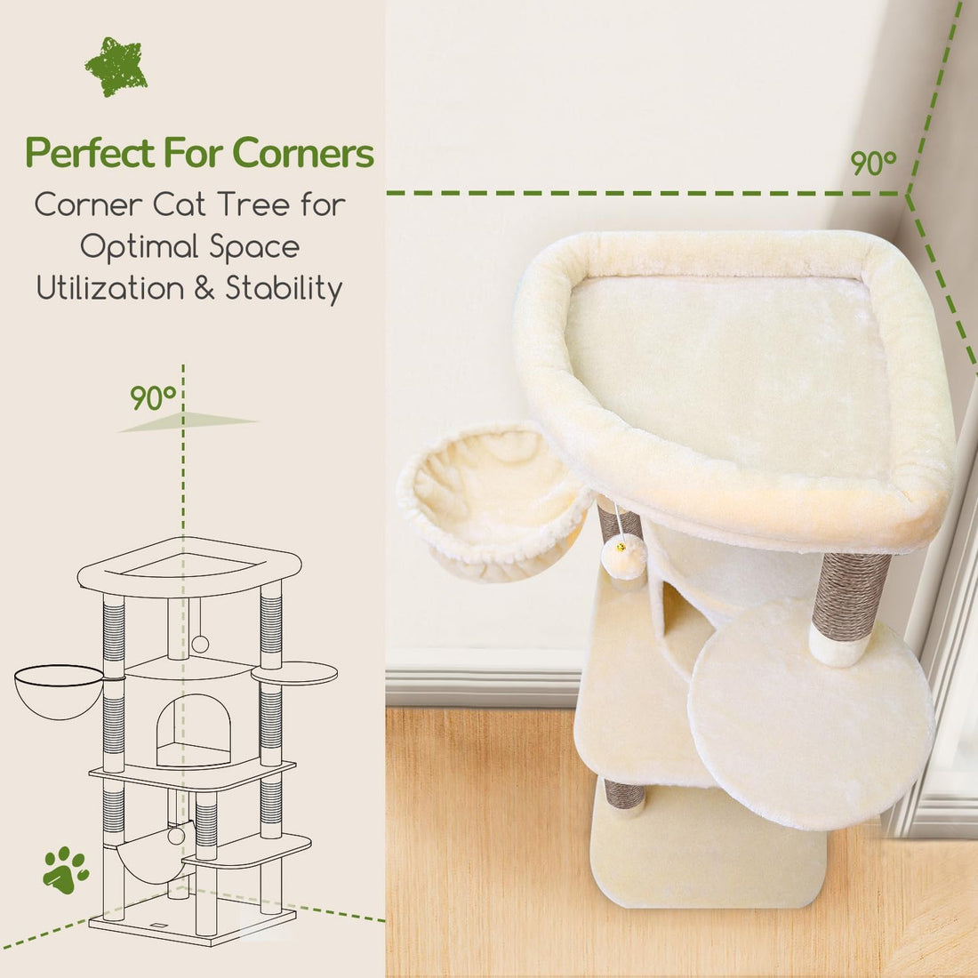 Globlazer Corner Cat Tree, 51in Curved Series Modern Cat Tower