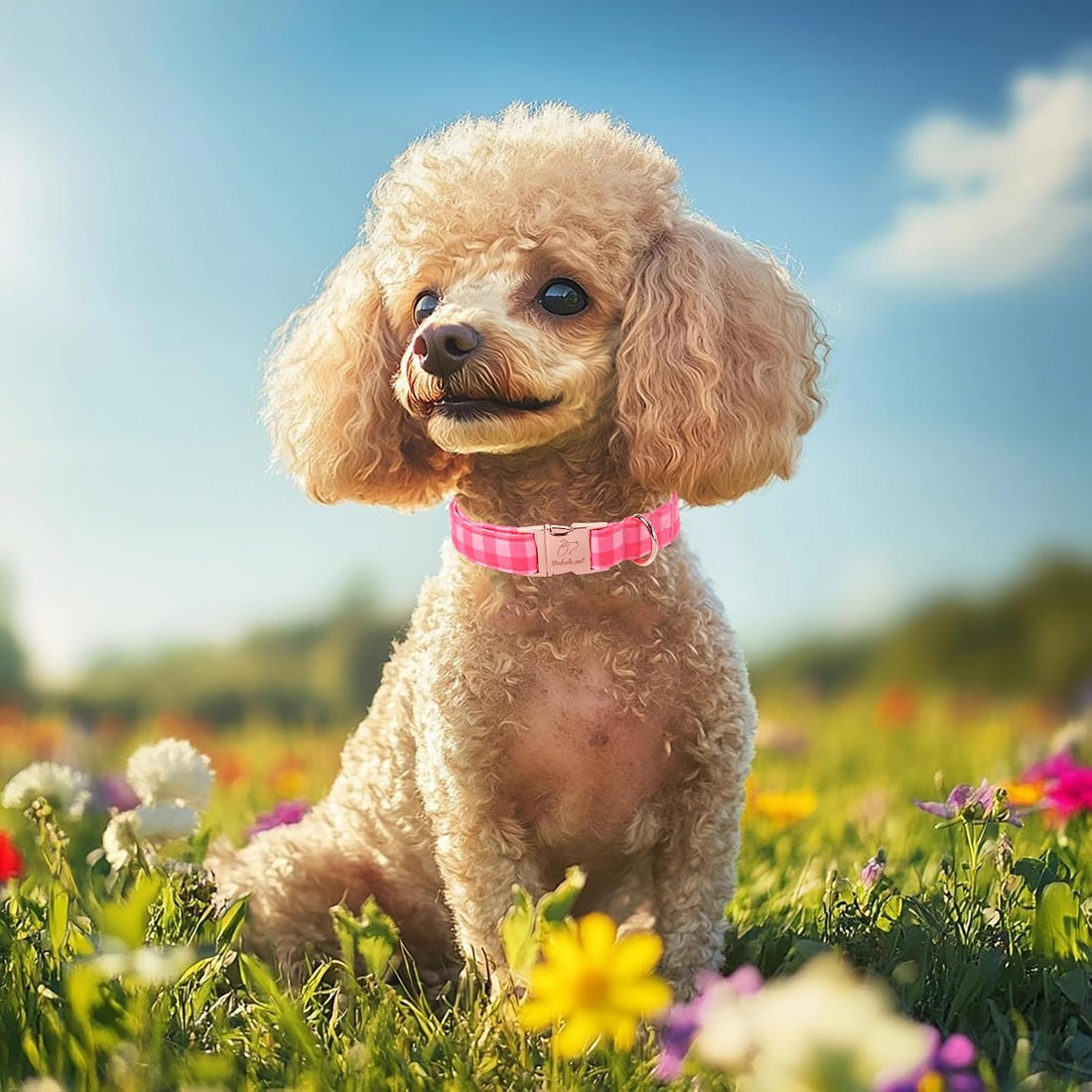 Pink Checkerboard Dog Collar, Classic Girly Plaid Dog Collars