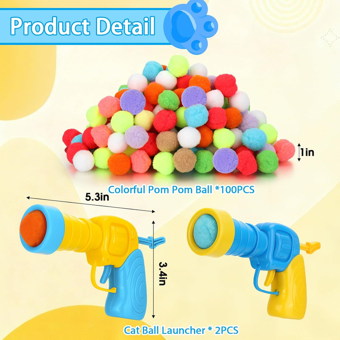 Mity rain 102PCS Cat Ball Launchers & Pom Pom Balls Interactive Cat