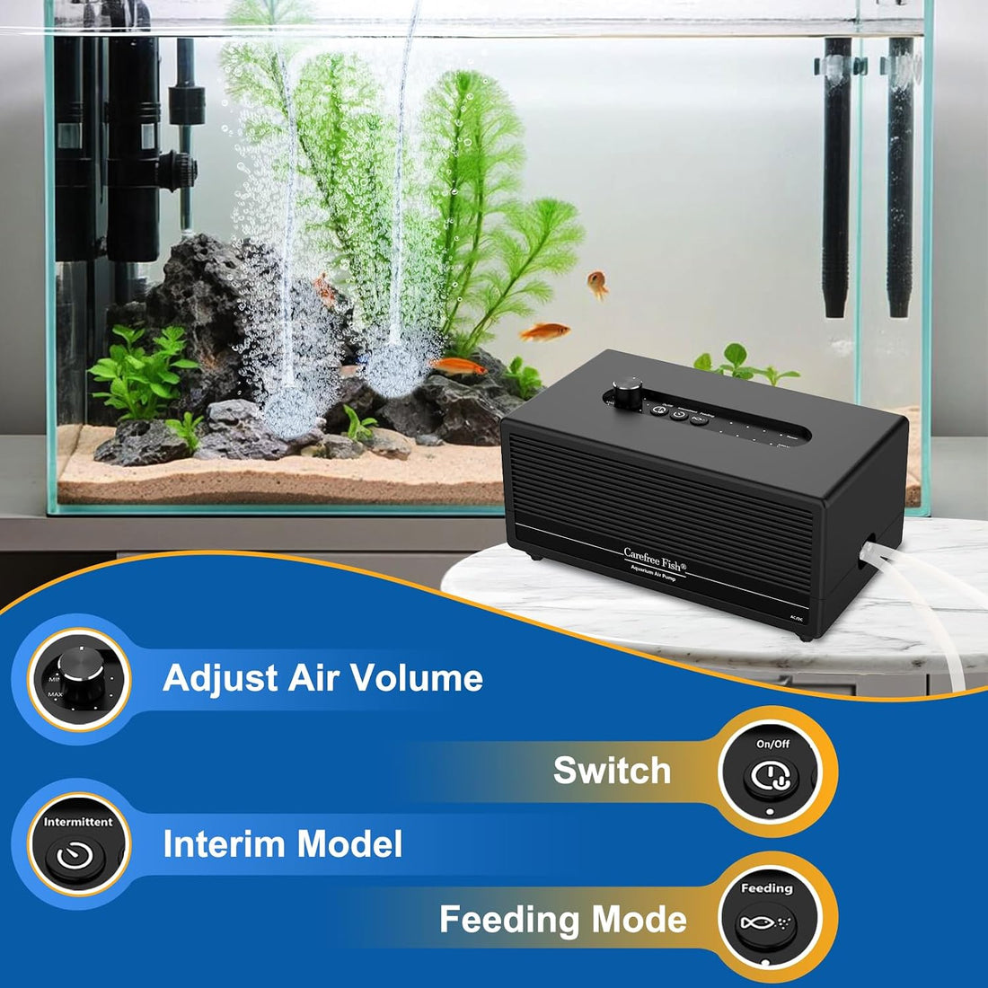 Carefree Fish Aquarium 6W Battery Backup AC DC Auto Switch Air Pump