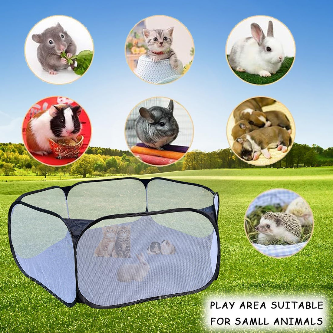 Small Animals Tent, Breathable Transparent Pet Playpen Pop Open