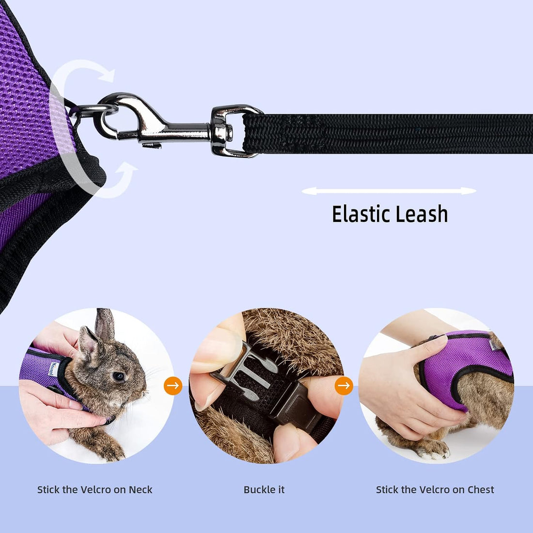 Niteangel Adjustable Soft Harness with Elastic Leash for Rabbits