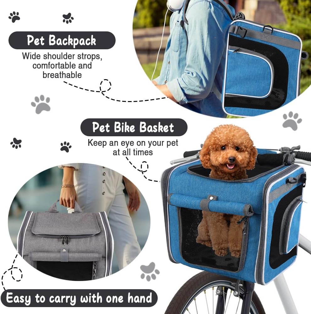 Expandable Dog Bike Basket Carrier, Foldable Pet Bicycle Backpack