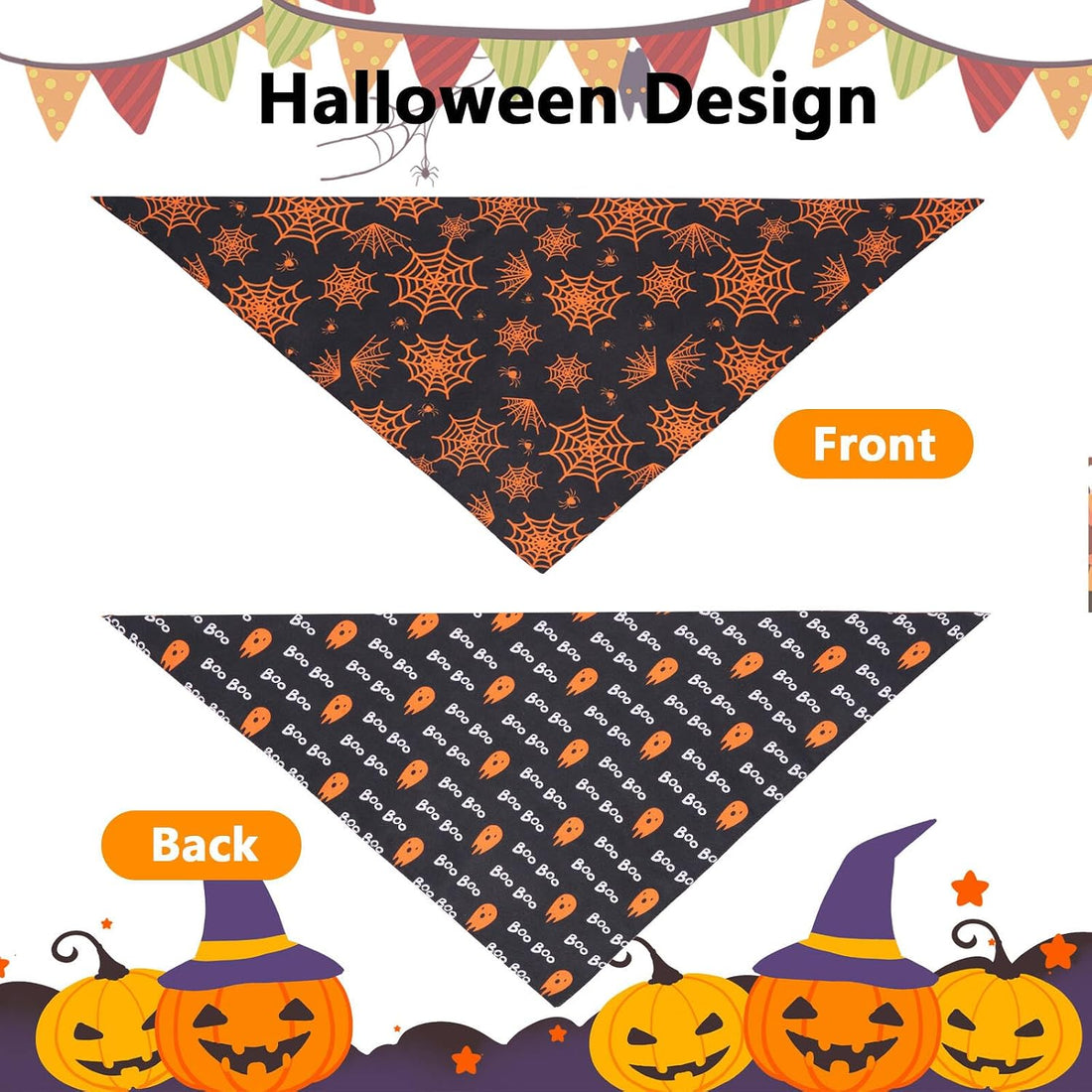 Halloween Dog Bandanas XLarge 2PCS, Fall Bibs for Boy and Girl