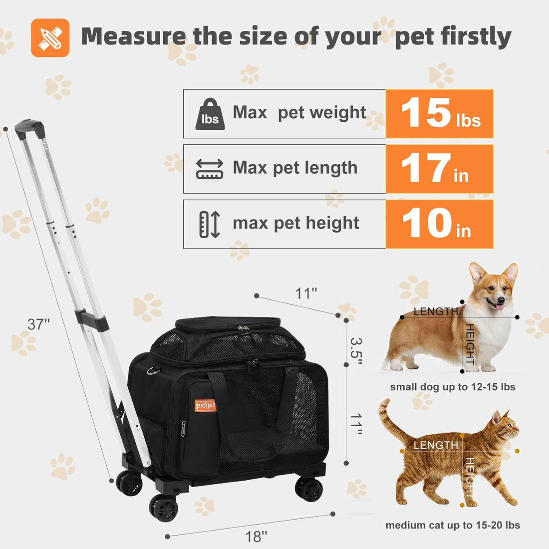 pidipiti 18x11x11 TSA Airline Approved Expandable pet Carrier