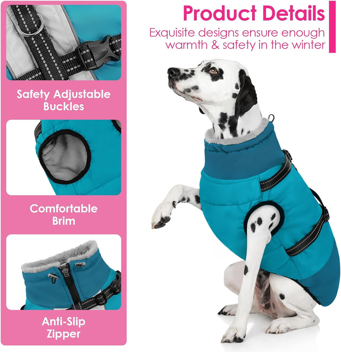 AOFITEE Large Dog Coat Waterproof Dog Winter Jacket with Harness