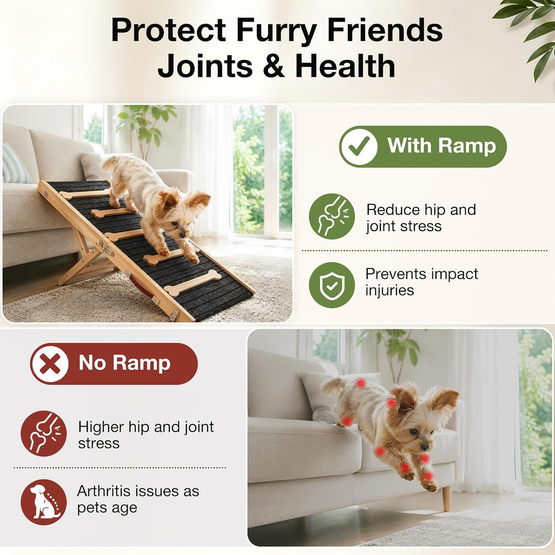 Dog Ramp for Bed & Couch, Height Adjust Foldable Wooden Pet Ramp