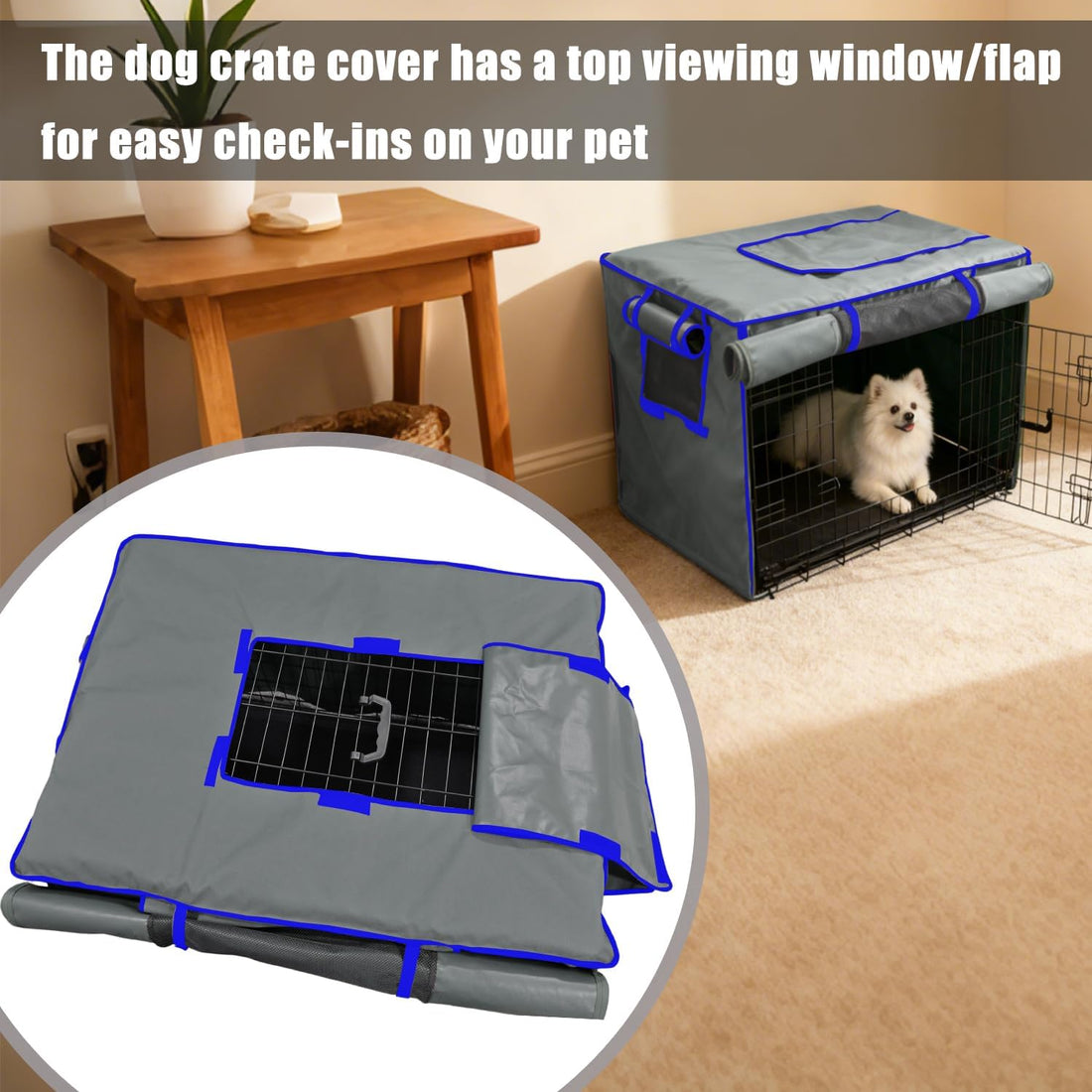 48-Inch Grey Dog Crate Cover, Light-Blocking Roller Shade -Cover Only
