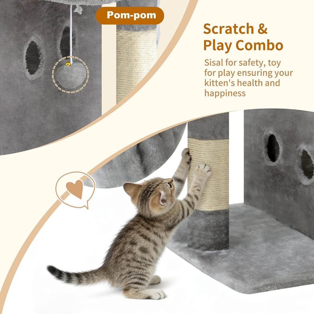 Heybly 26.3" Cat Tree for Large Cats with Big Perch & Dual Condos