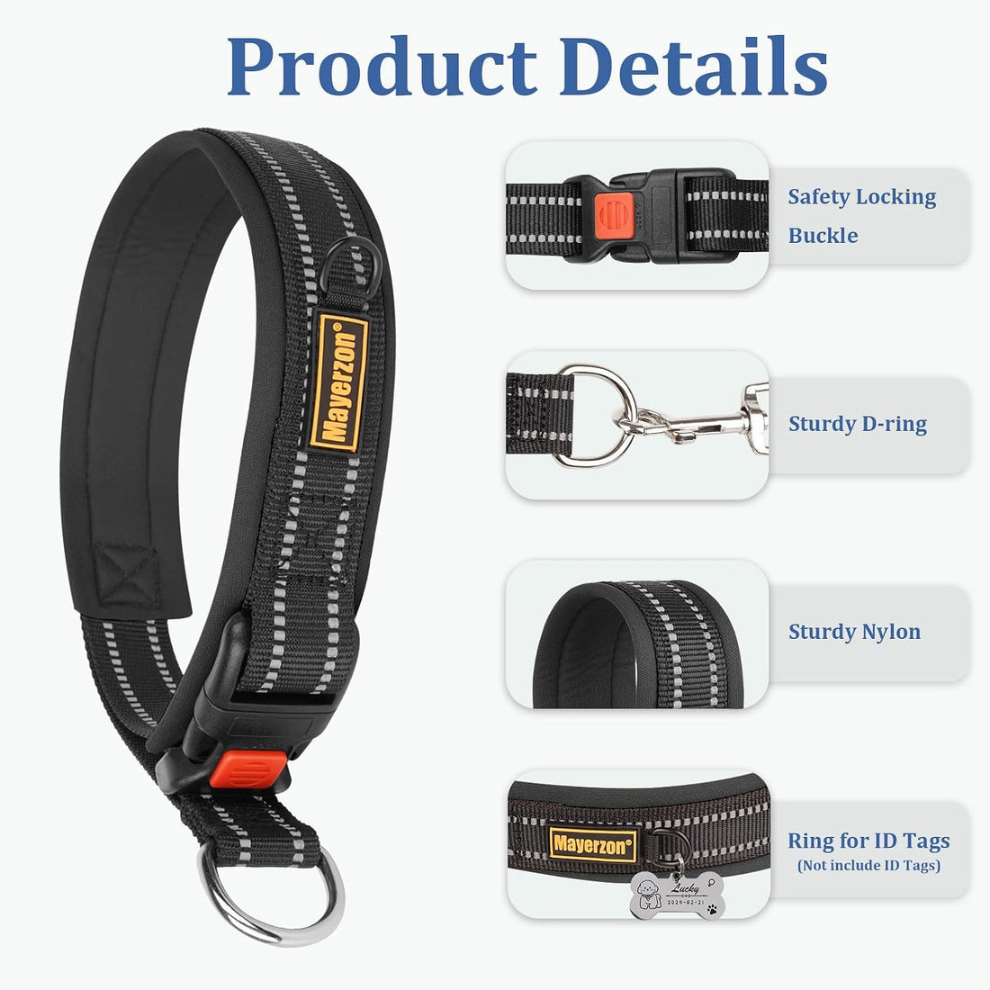 Mayerzon 1.5" Wide Martingale Collar for Small Medium Dogs Precision