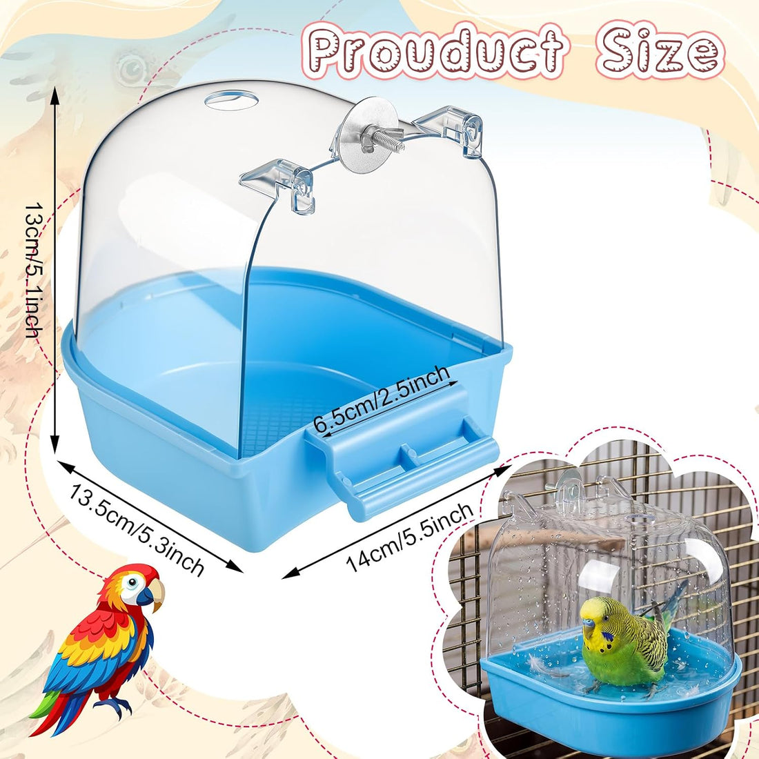 Honeydak 3 Pcs Bird Bath for Cage Parakeet Bath Hanging Box
