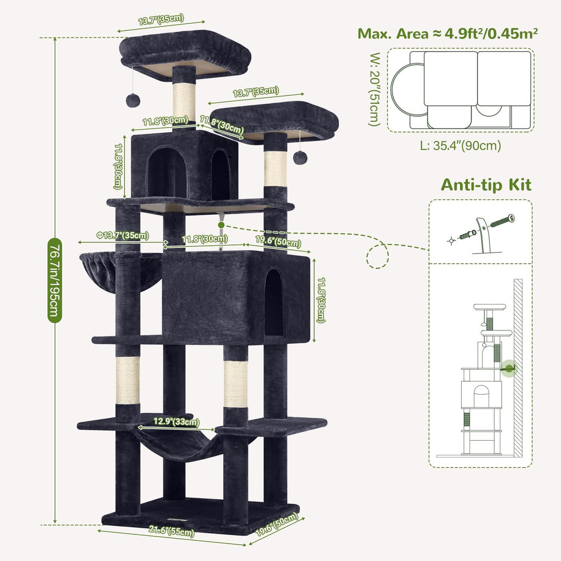 Globlazer Extra Tall Cat Tree Tower for Indoor Cats, 76in, F76
