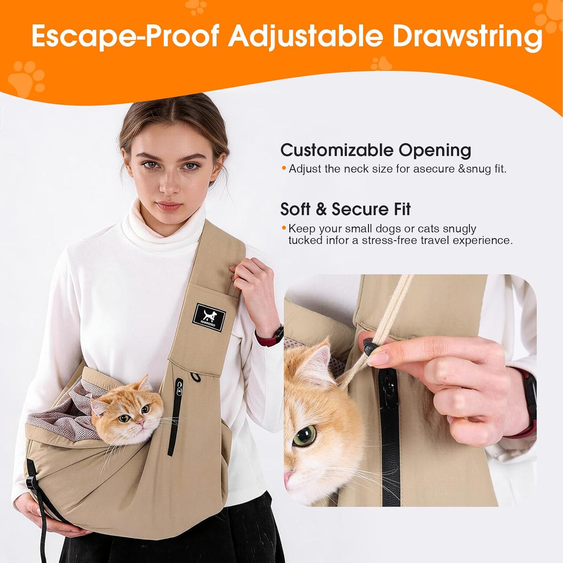 Dog Sling Carrier for Small Dogs & Cats 5-20 lbs, Adjustable Depth