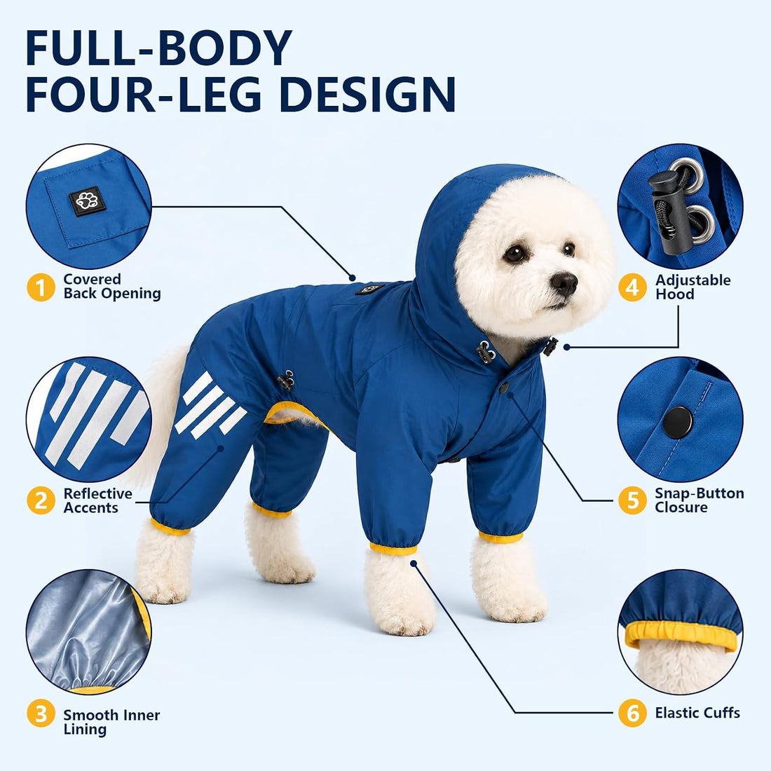 Dog Raincoat Pup Hood Waterproof Dog Rain Jacket with Reflective