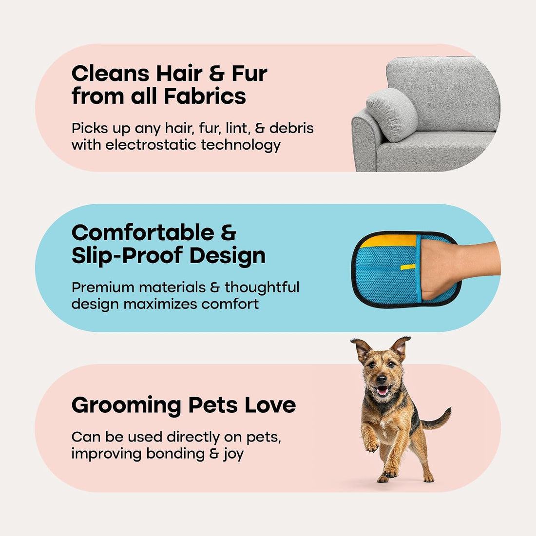 Uproot Clean Reusable Electrostatic Pet Hair Remover Glove for Any