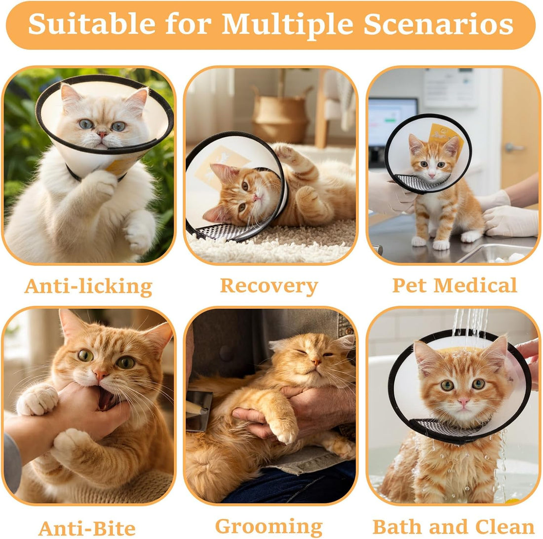 2 Pack Cat Cones to Stop Licking Transparent Plastic