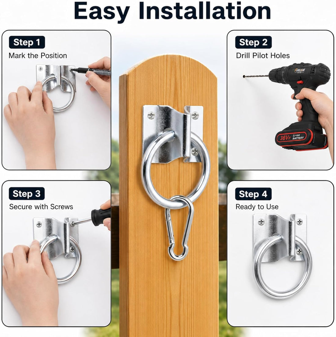 4pcs Horse Tie Rings with Snap Hooks and Screws for Barn Stall Trailer