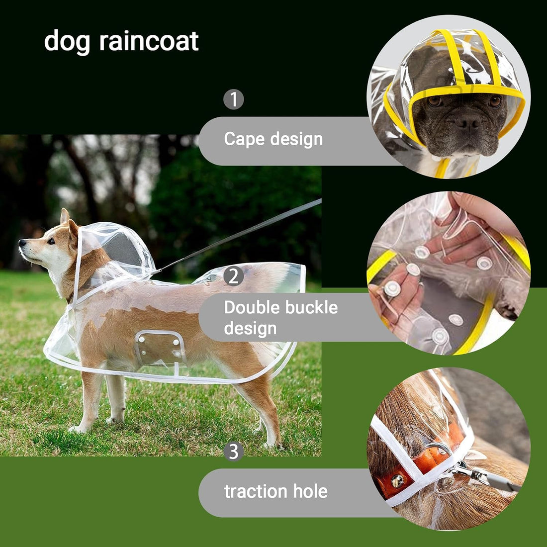 Clear Dog Poncho, Transparent PVC Cape Style Pet Rain Jacket