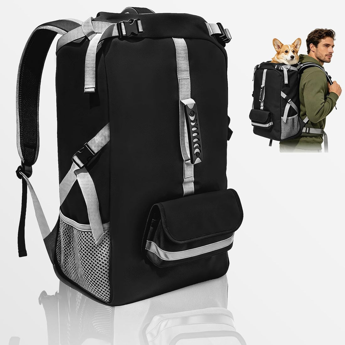 Dog Carrier Backpack, Ventilated Mesh Dog Carrier with Built-in Leash
