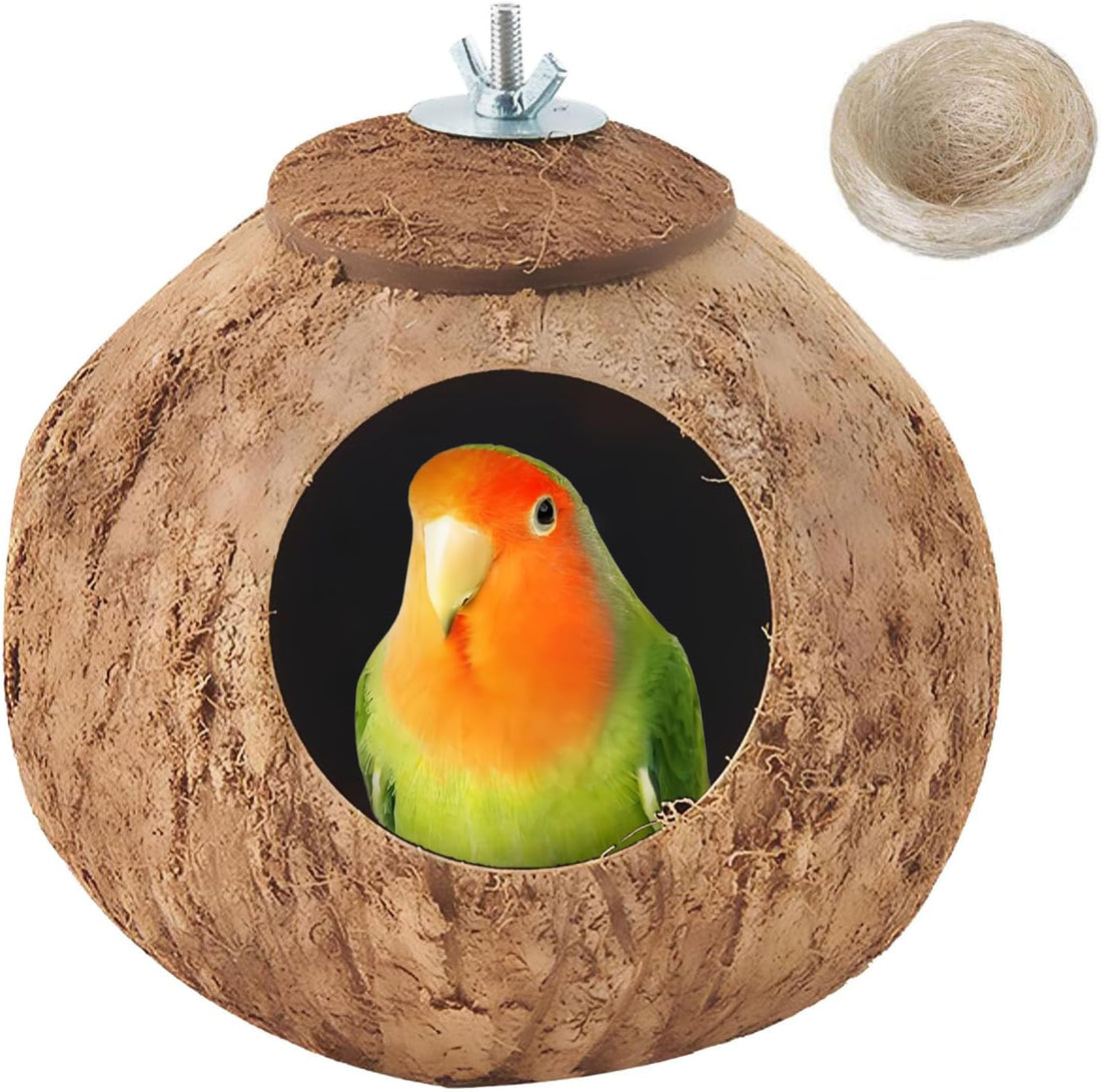 Bird Coconut House for Cage Natural Coconut Shell Parakeet Nest Hut