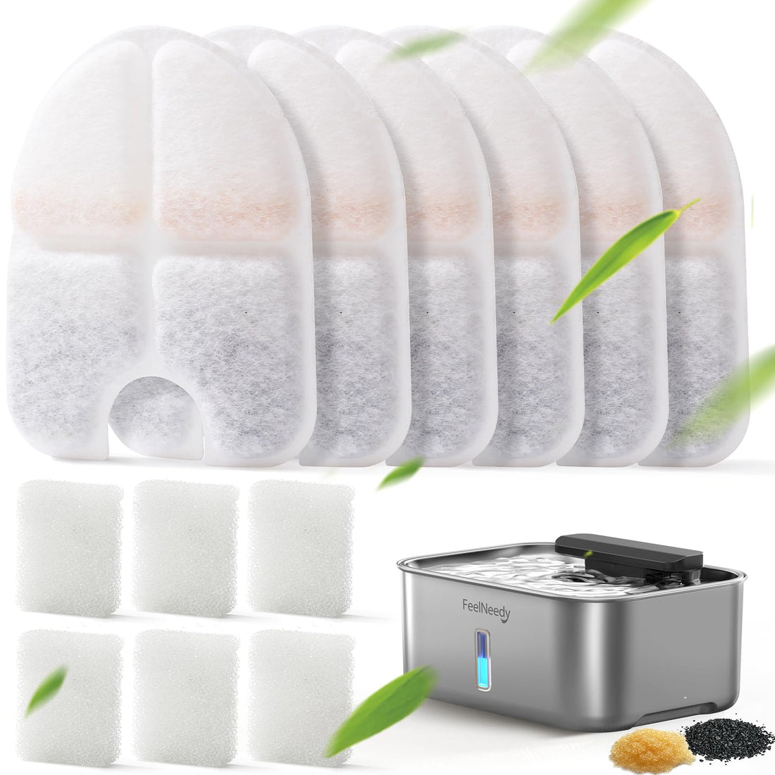 FEELNEEDY 6 Packs Dog Water Fountain Filters & 6 Packs Pump Filters