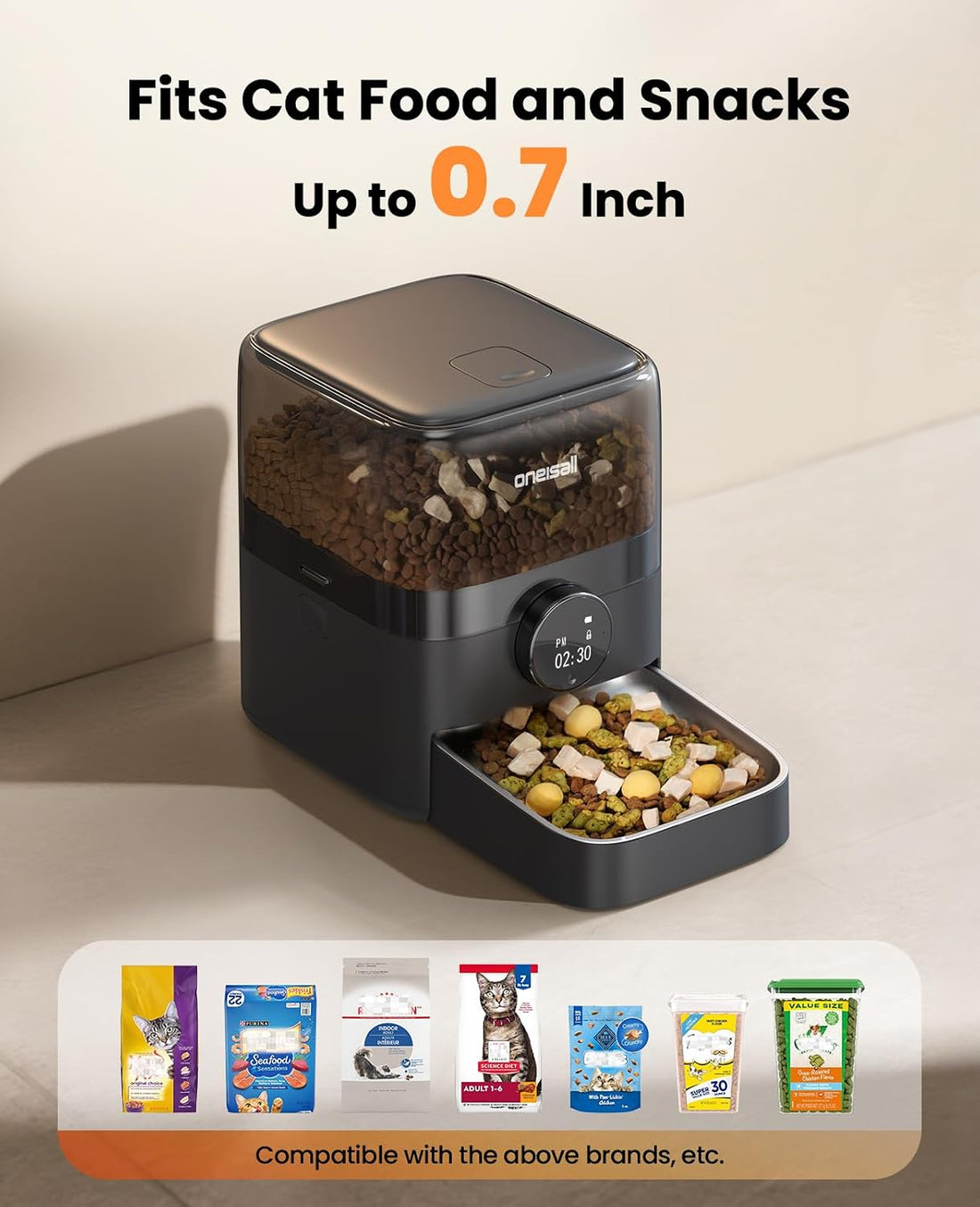 oneisall Automatic Cat Feeder for Large Kibble and Snacks