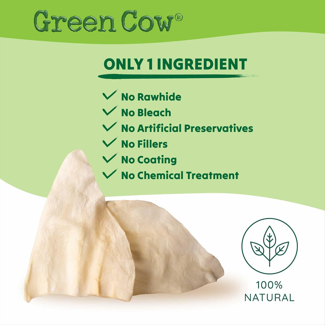 GreenCow Natural Cow Ears for Dogs, 25 Count