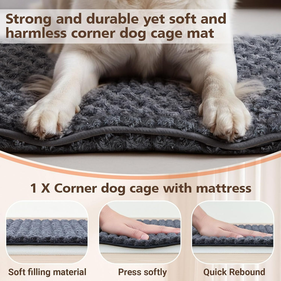 Hahafelt Corner Dog Crate Bed Large 42.5x23.8" Furniture Pad Gray
