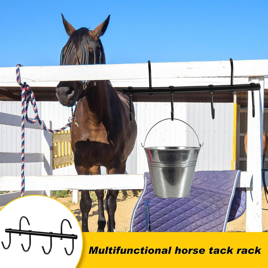 Dunzy 2 Pcs Tack Rack with Swivel Hooks, Metal Bridle Hanger