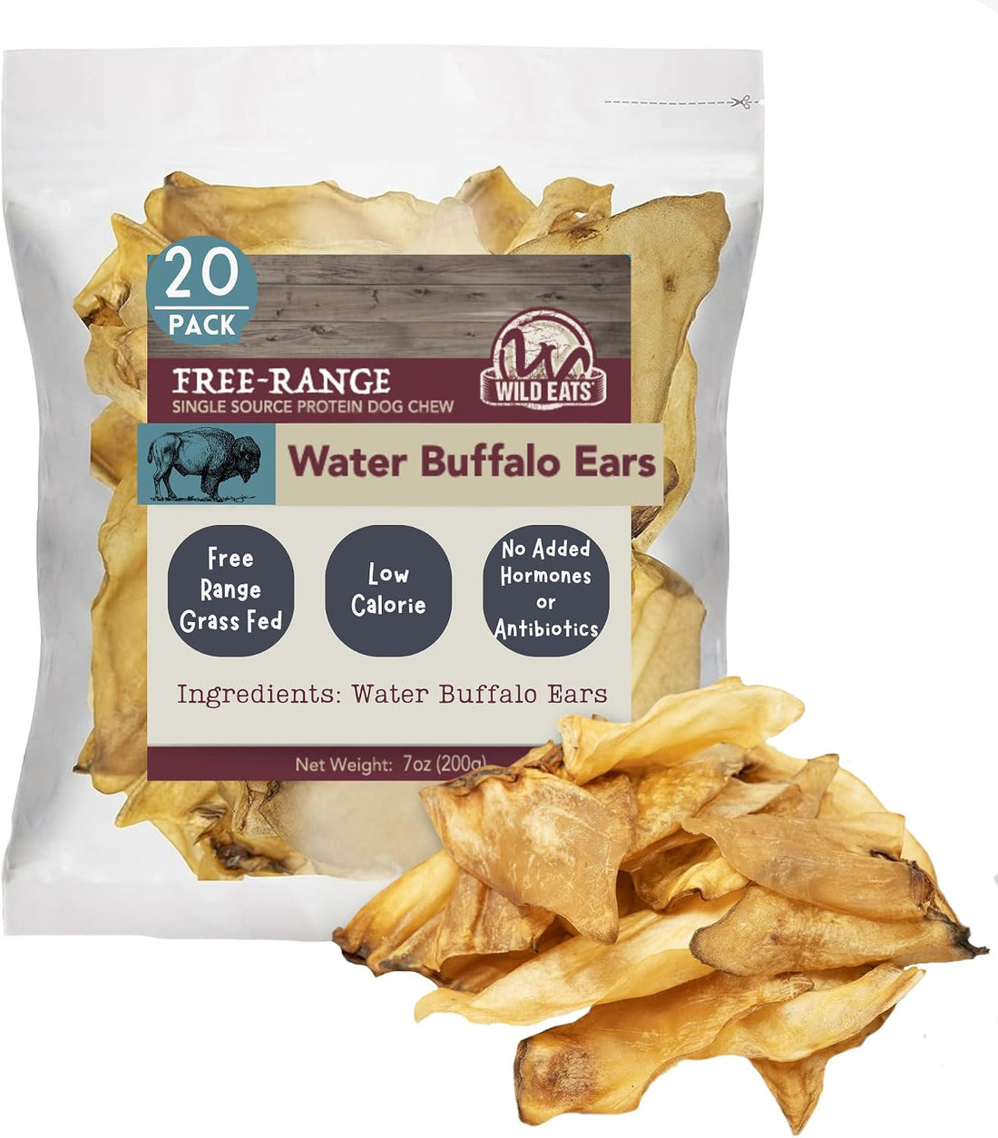 Wild Eats Water Buffalo Ear Dog Chews, 20 Count