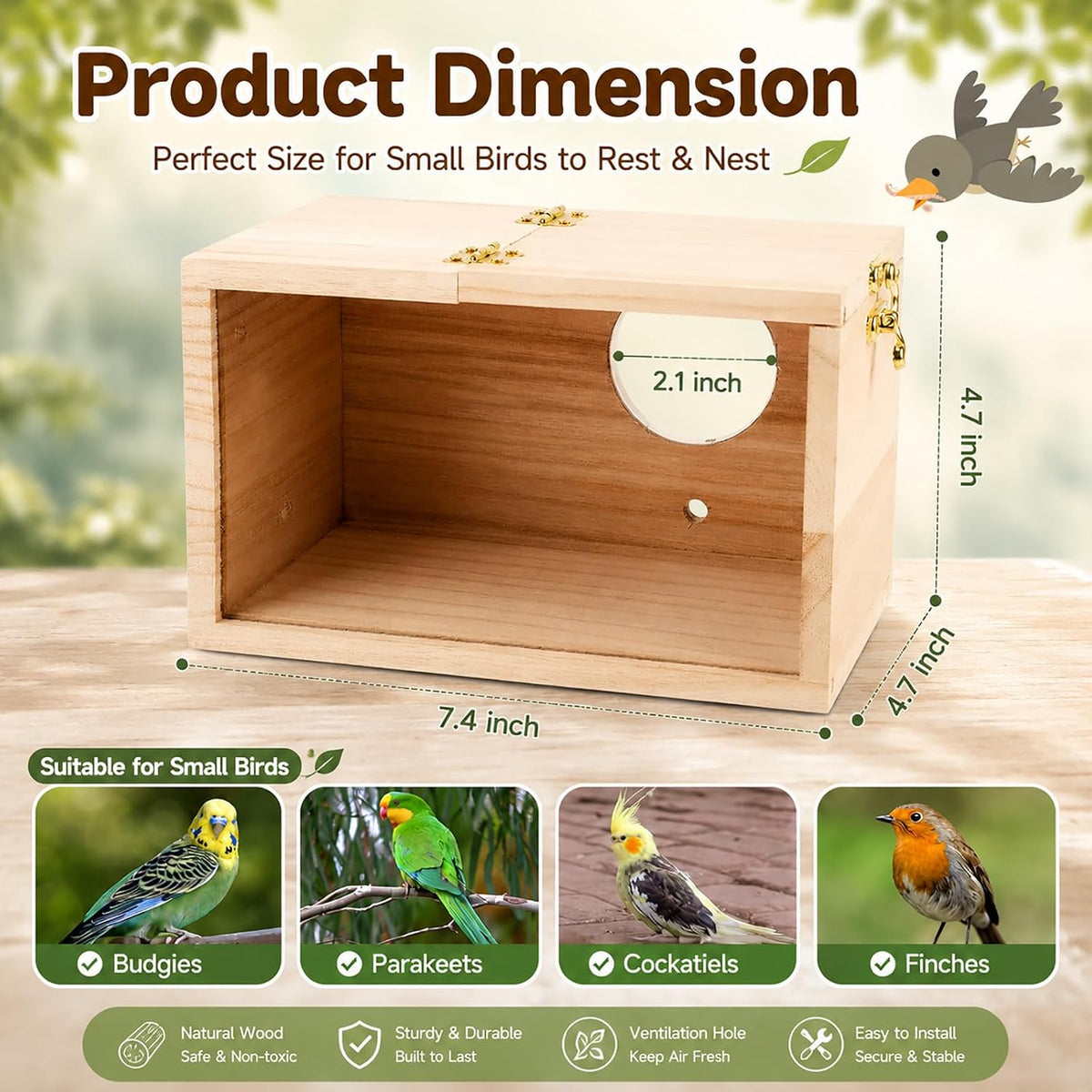 Parakeet Nesting Box,Wooden Parrot Nest Breeding Box with Perch(S)