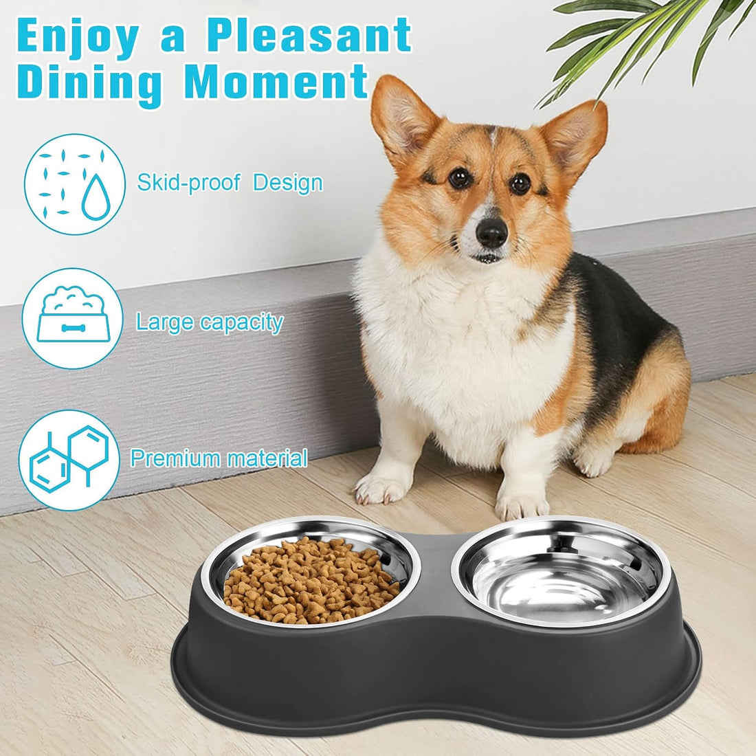 Epetslove Dog Bowls Double Dog Water and Food Bowl Stainless Steel