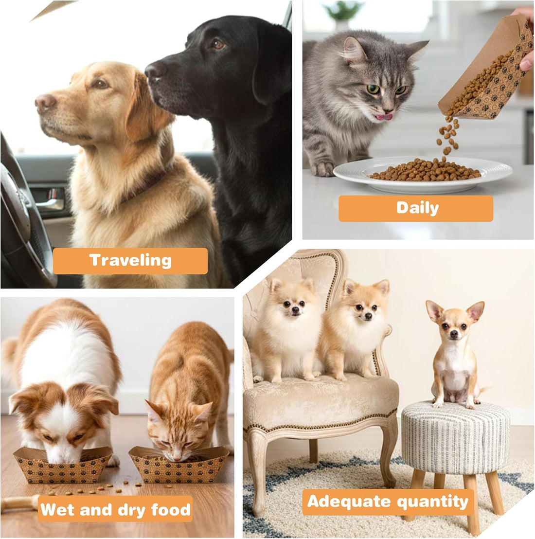 200 Pcs Disposable Pet Bowls, 16 oz Cat Puppy Paper Serving Food Tray