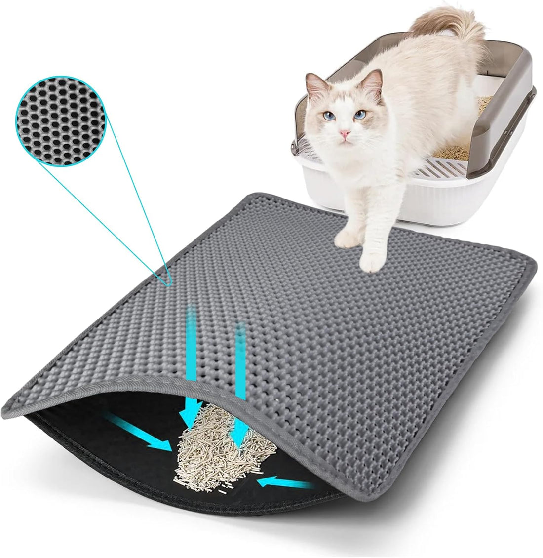 Cat Litter Mat 22"x14.5", Double Layer Waterproof Litterbox Mat